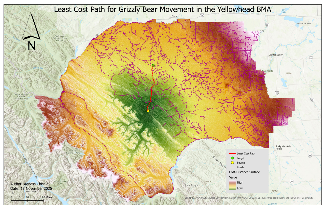Least Cost Path for Grizzly Bear Movement in the Yellowhead BMA